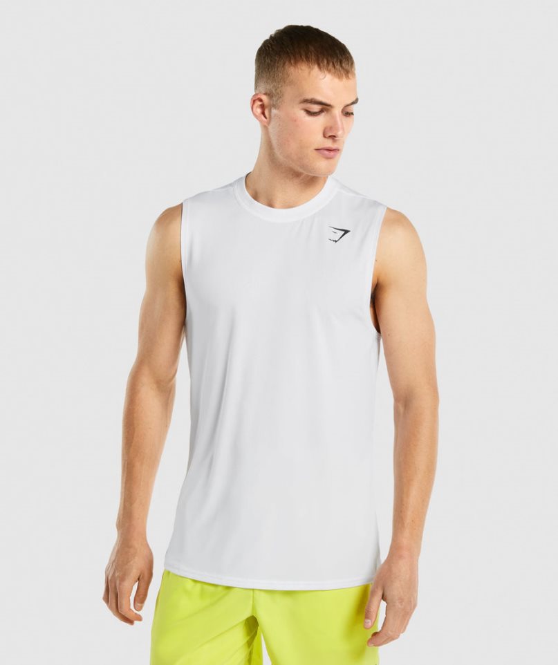 Men\'s Gymshark Arrival Sleeveless Tanks White | CA 6D8N10